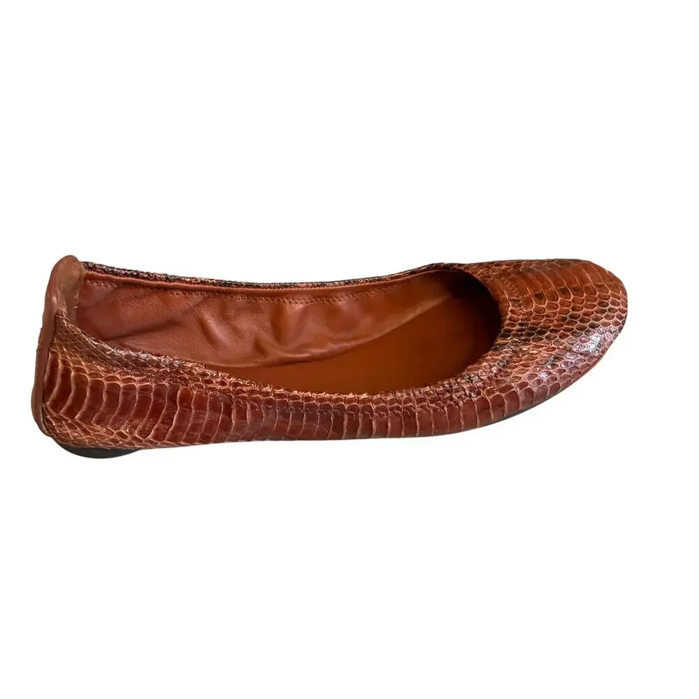 Tory Burch Eddie Snake Python Print Ballet Flats Whiskey 7